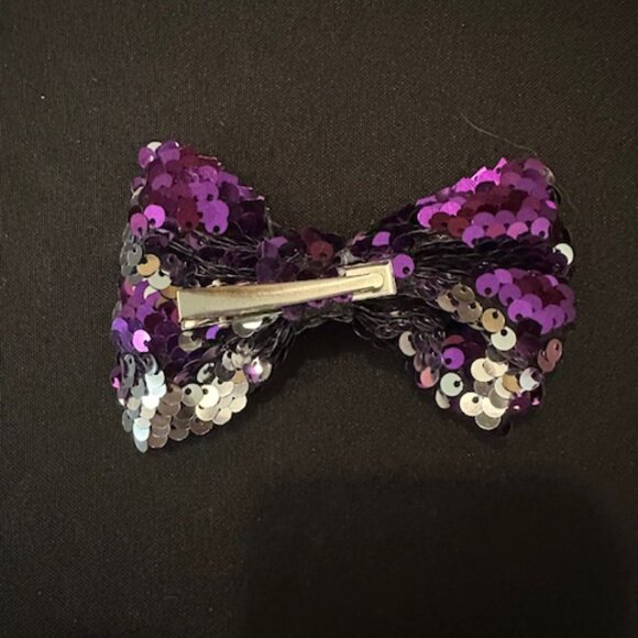 Purple & Silver Sequin 4" Bow tie Bow - Picture 2 of 2